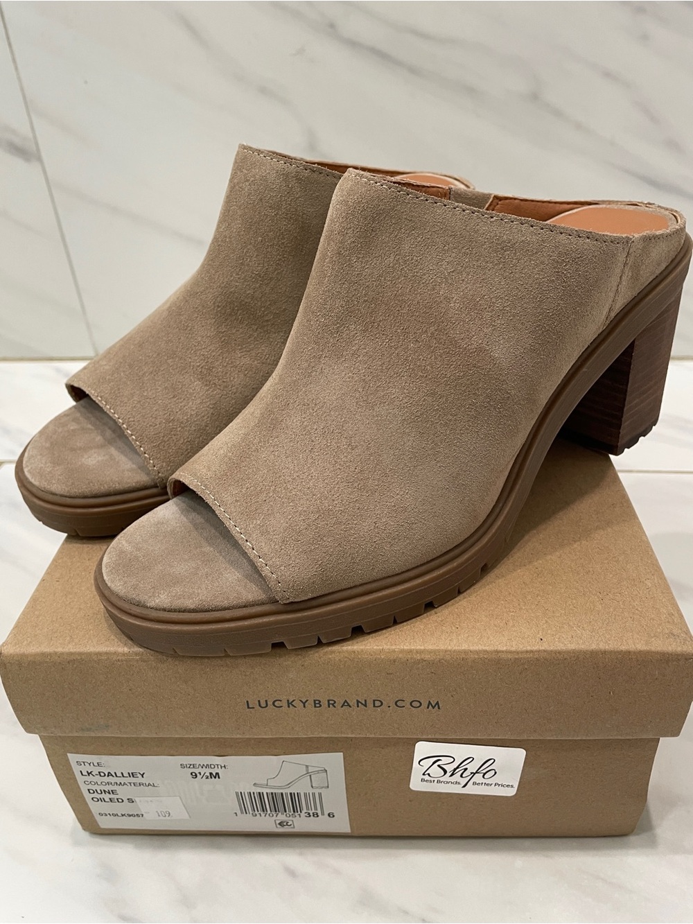 Lucky Brand Suede Open-Toe Block Heel Mules • Women • Size US 9.5 • Brand new